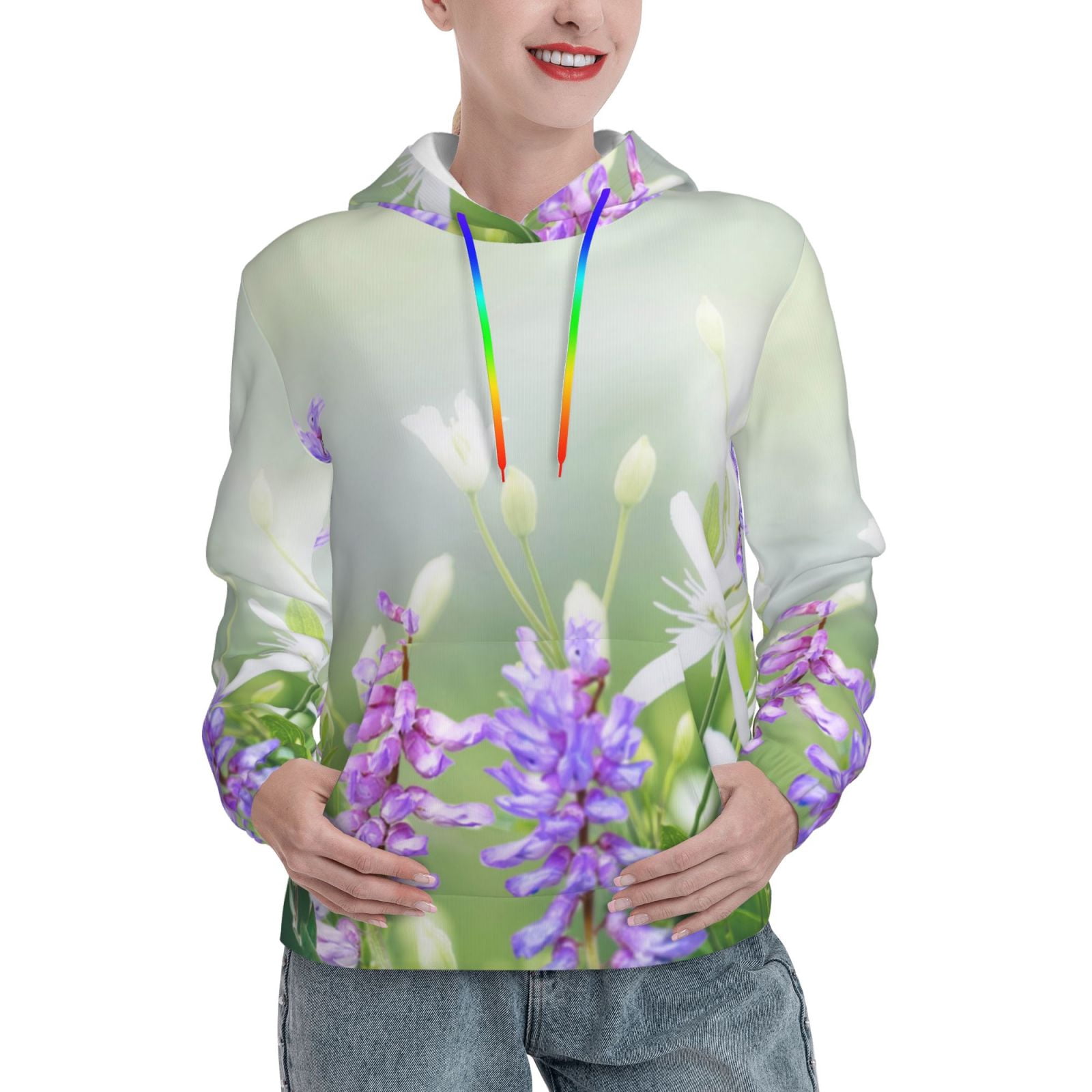 Coaee Purple Butterfly On Wild for Adult Hoodie Pullover Sweatshirt for Women Hooded Sweatshirt for Women Casual Hooded Collar,Sizes S-2XL-Small