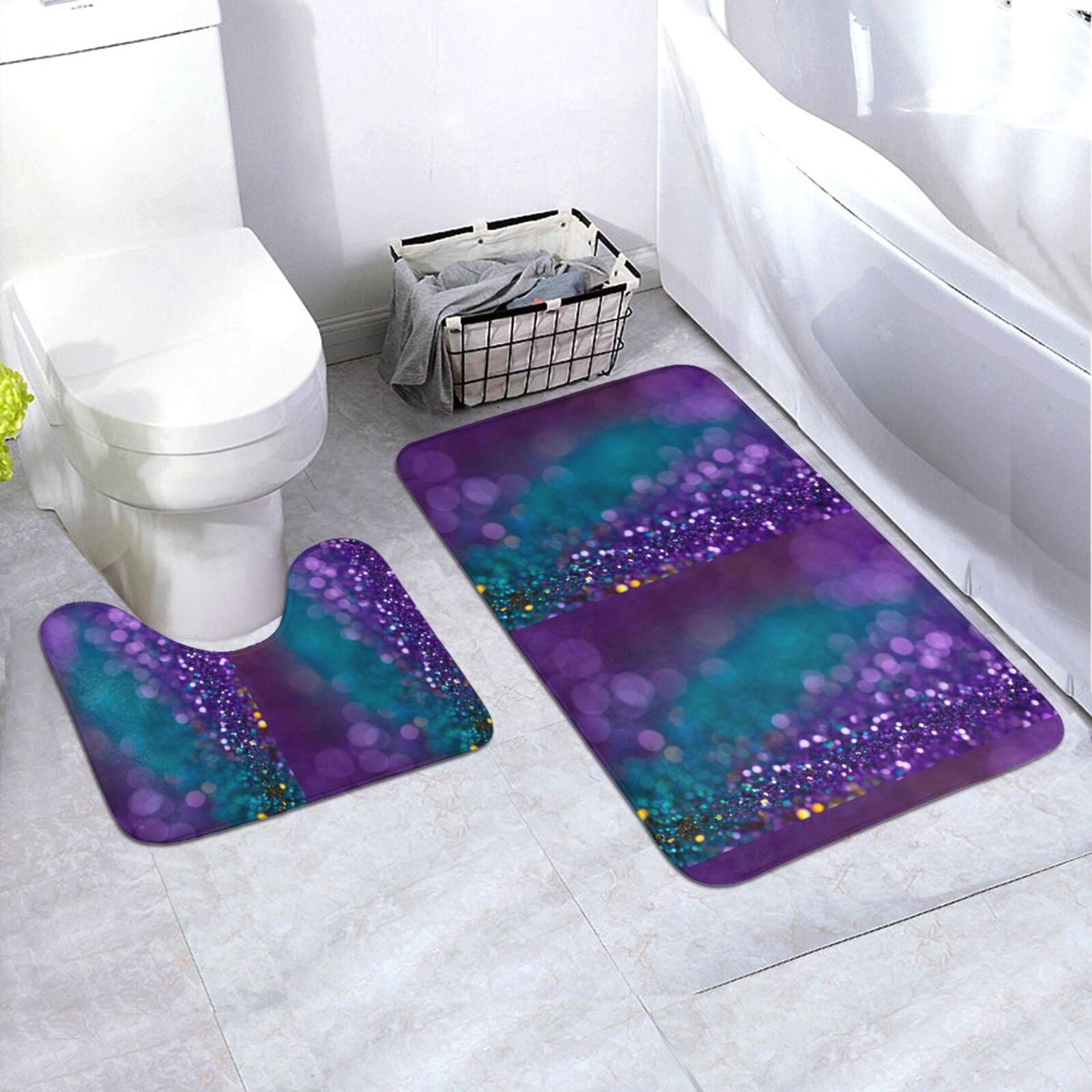 Coaee Purple and Green Glitter for Premium Bathroom Antiskid Pad,Non ...