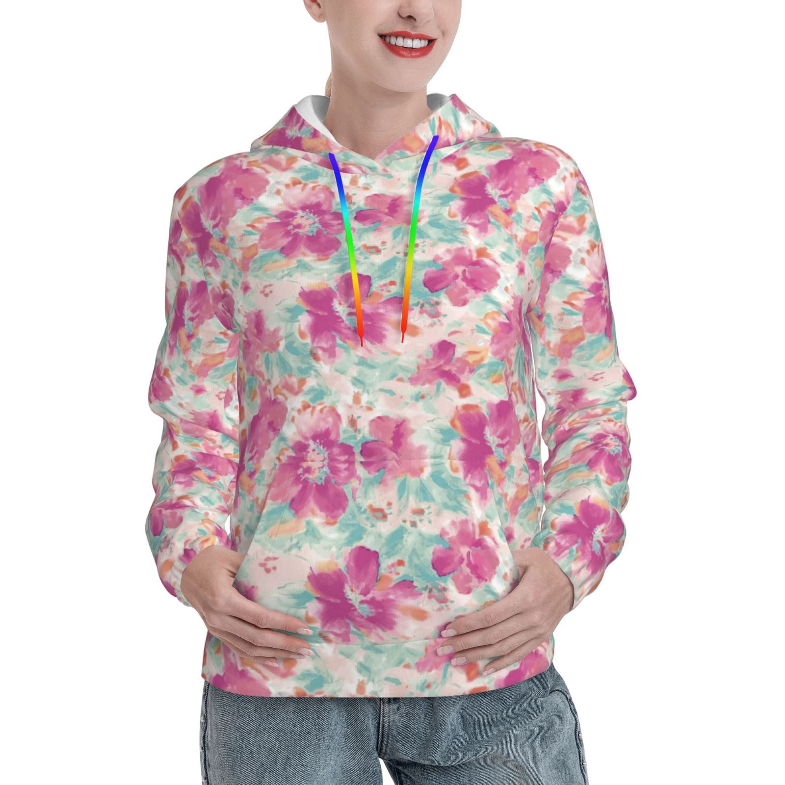 Coaee Purple Watercolor Flowers for Adult Hoodie Pullover Sweatshirt for Women Hooded Sweatshirt for Women Casual Hooded Collar,Sizes S-2XL-Small