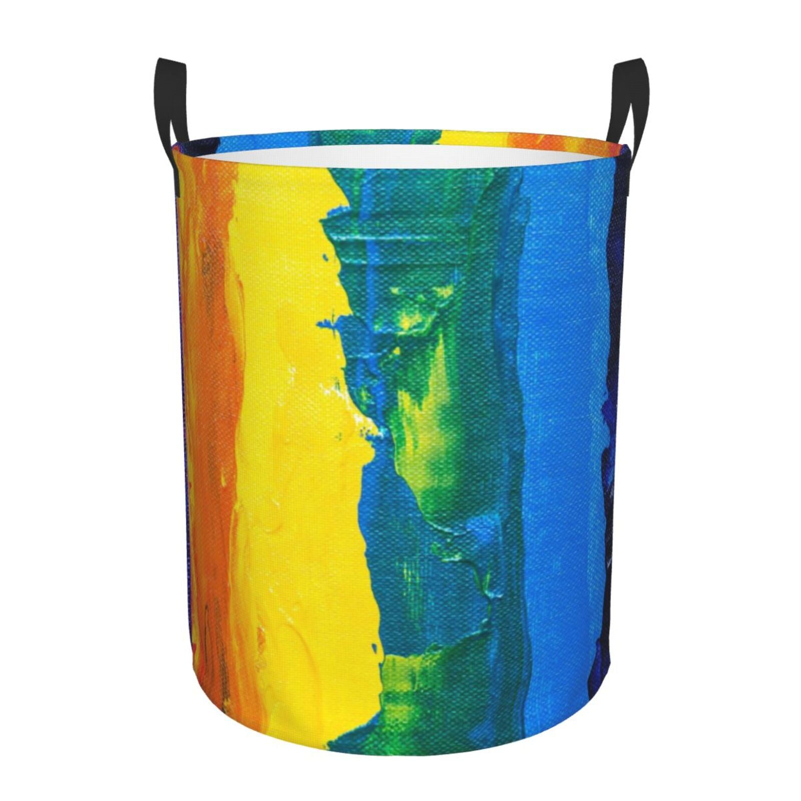 Coaee Rainbow Colored Laundry Basket with Handle, Waterproof Round