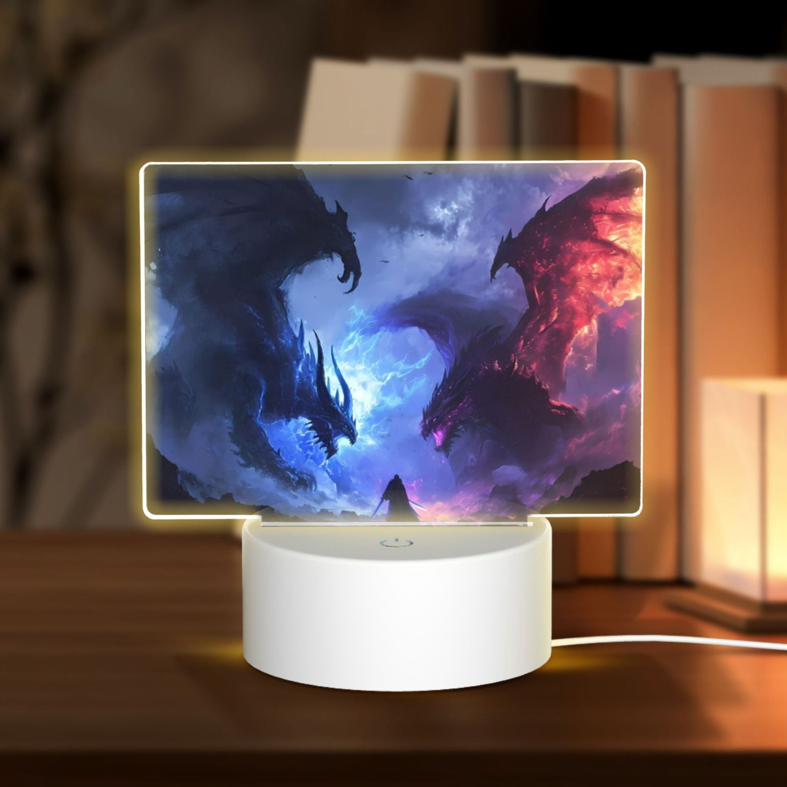Coaee Red And Blue Fire Dragon for Rectangular Acrylic LED Desk Lamp 3 ...
