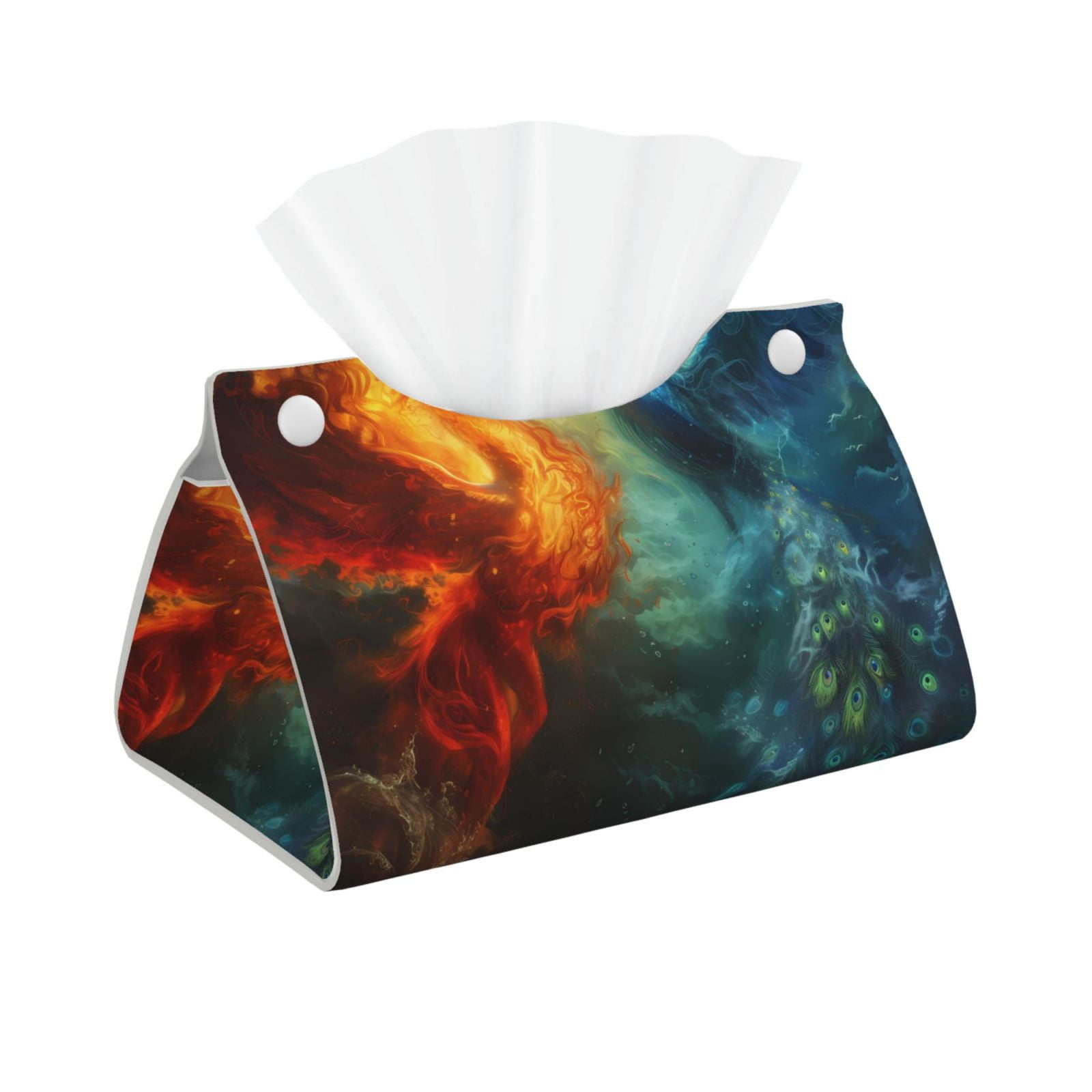 Coaee Red And Blue Fire Peacock for Large Tissue Box Cover Rectangular