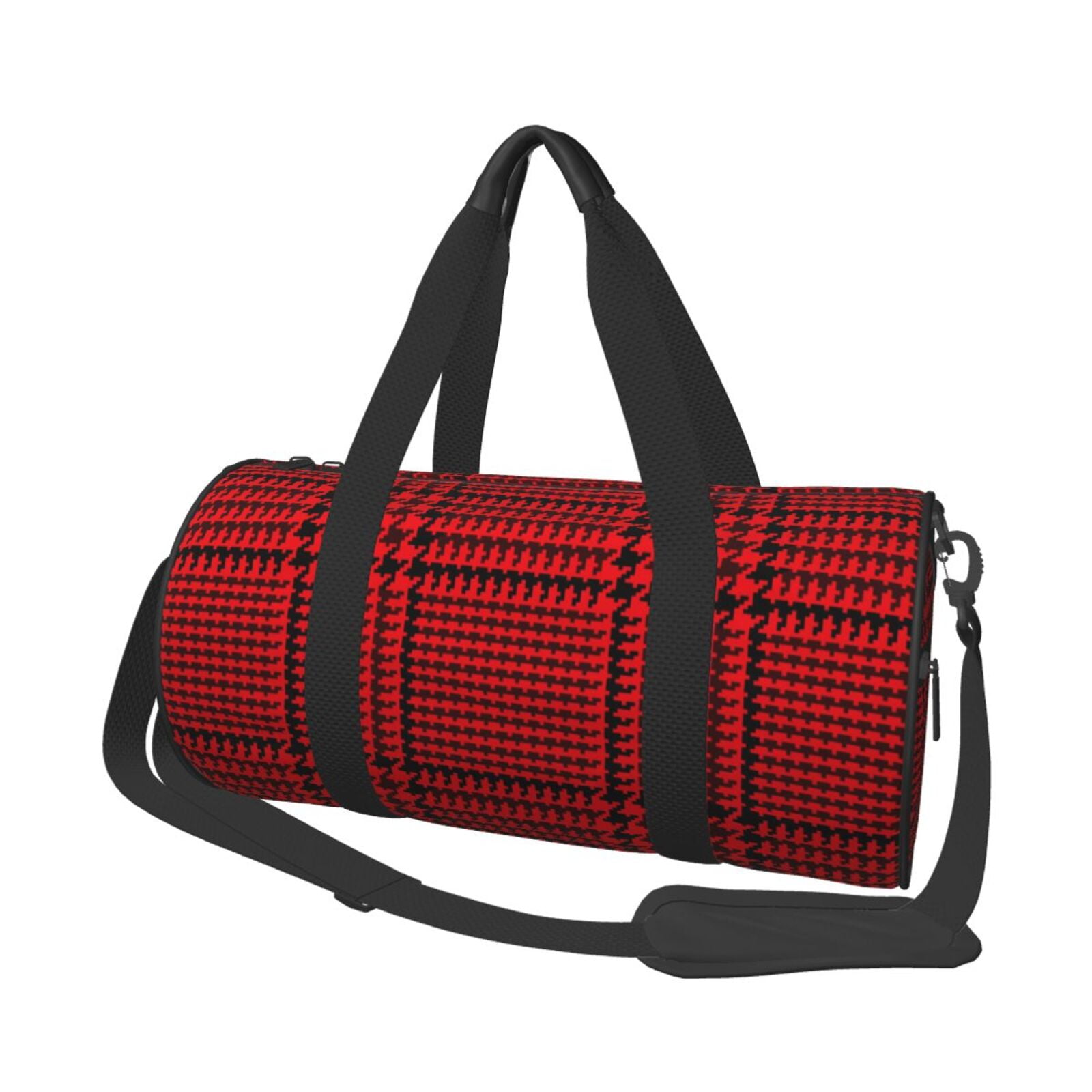 Coaee Red Black Houndstooth Large Capacity Travel Luggage Bag Cylinder ...
