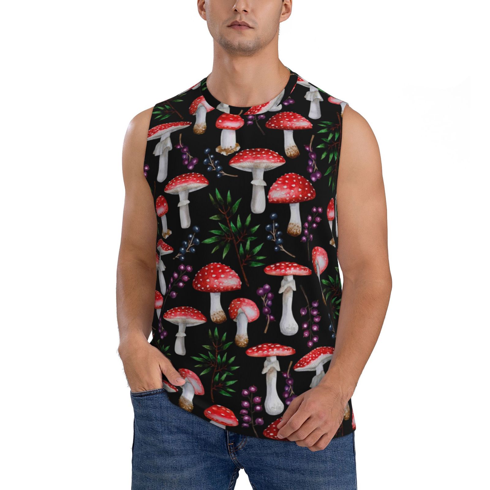 Coaee Red Mushrooms Men's Sleeveless T-Shirt with Quick Dry for Fitness ...