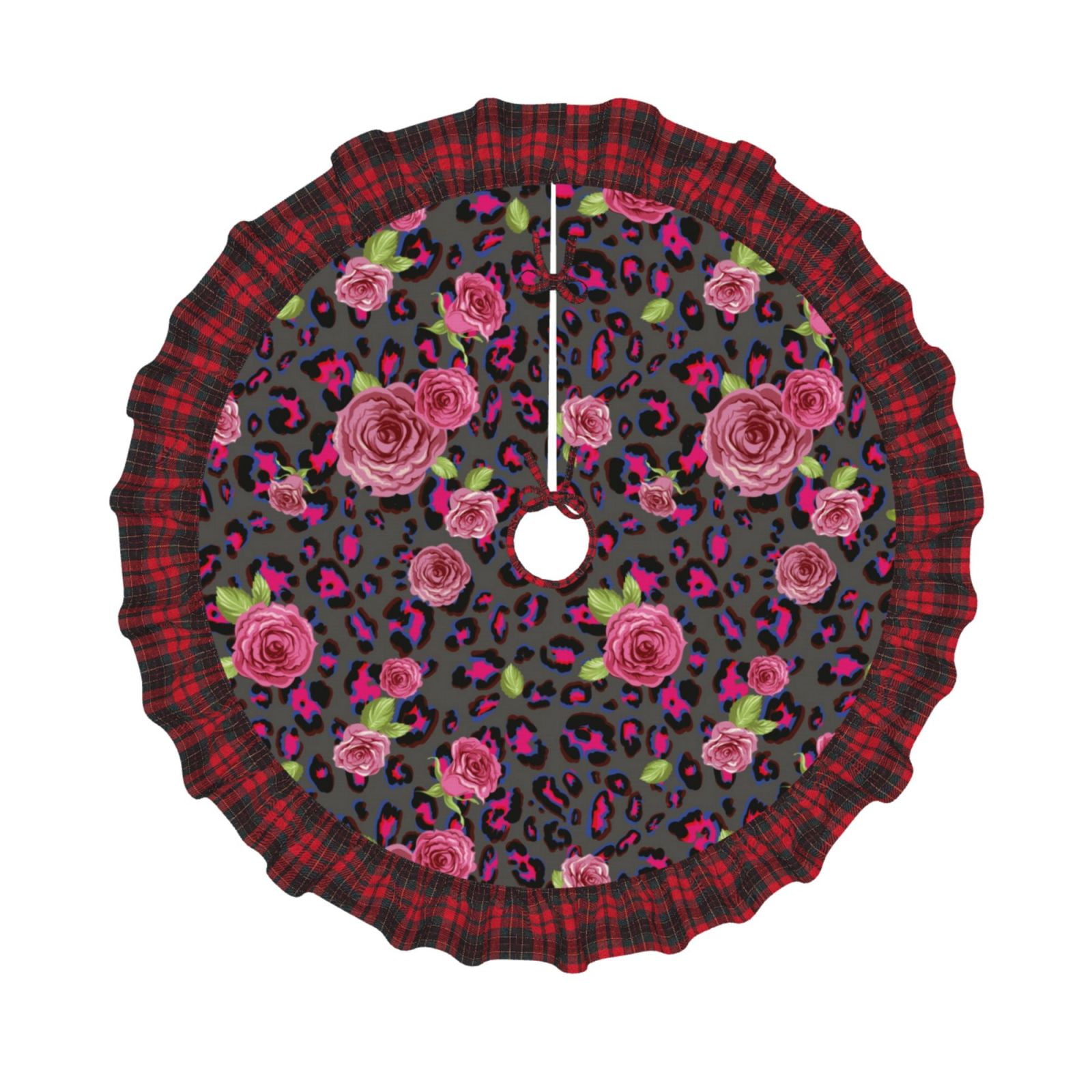 Coaee Rose Mix Leopard 2 for Christmas Plaid Tree Skirt for Xmas Tree