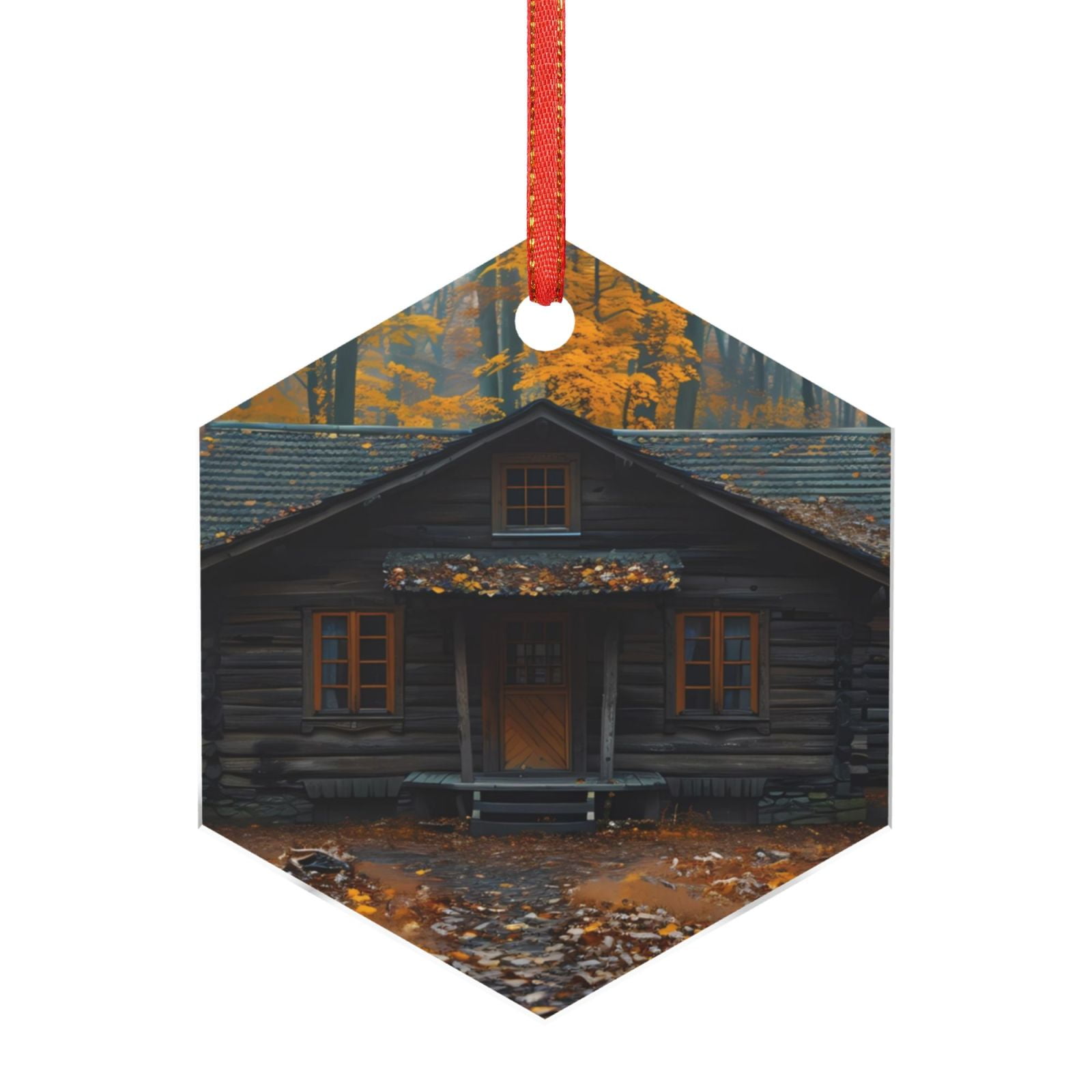 Coaee Rustic Cabin Autumn Forest For Acrylic Ornament Funny Santa Claus Christmas Tree Ornaments