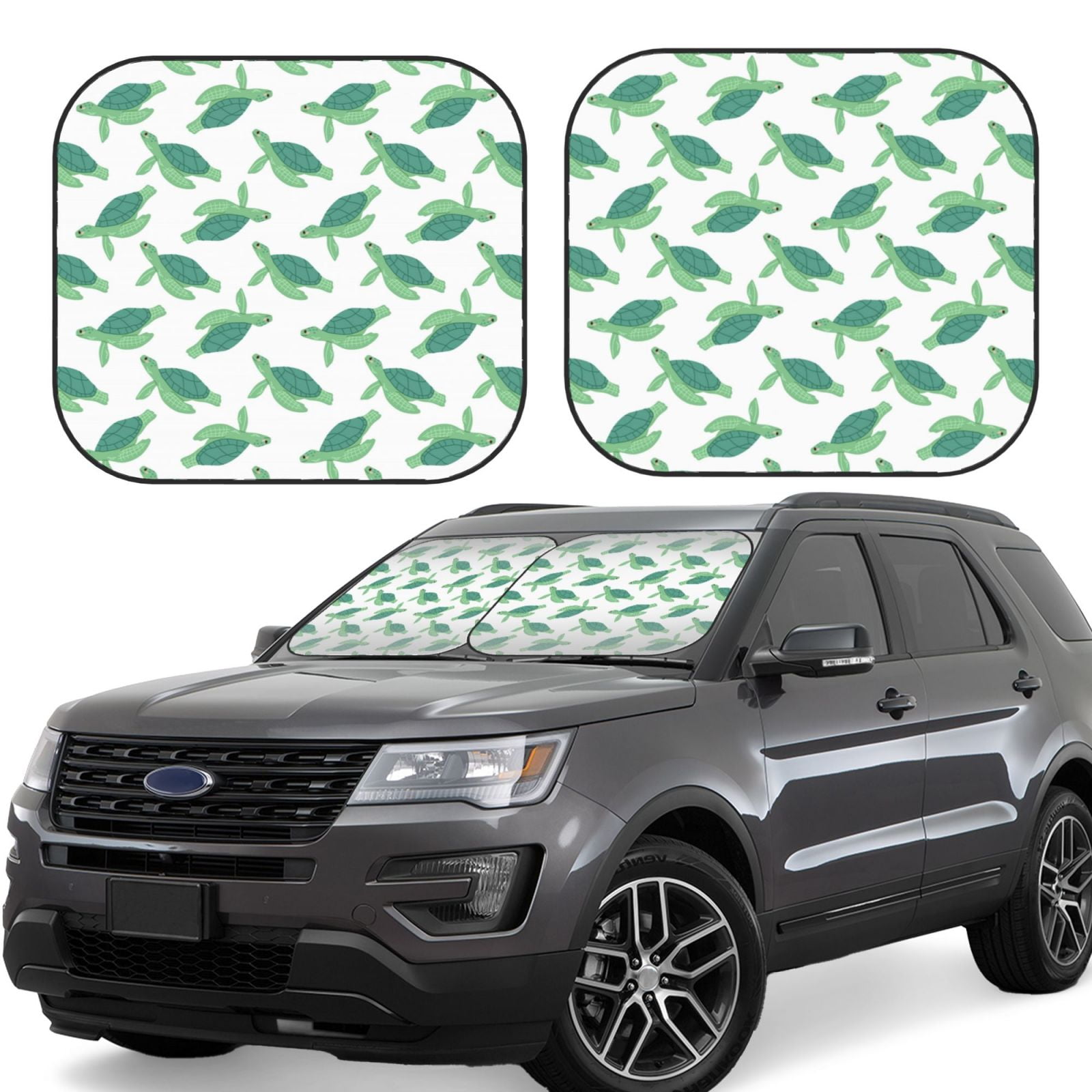 Turtle Compass Car Windshield Sun Shade – 2-Piece Foldable UV & Heat Reflector For Cars, SUVs & Trucks