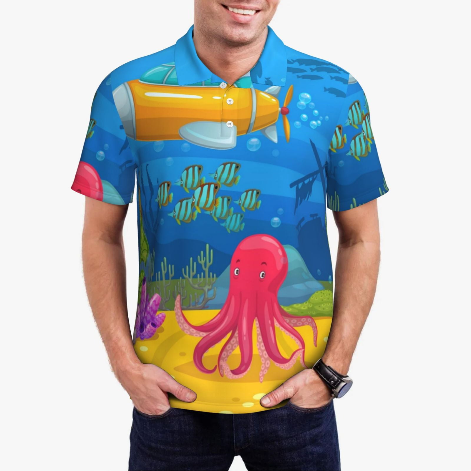 Men's Seaside Leisure Pink Printing Polo Suit main image 0