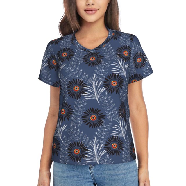 Coaee Sunflowers for Women's Classic Fit T Shirts Short Sleeve V Neck