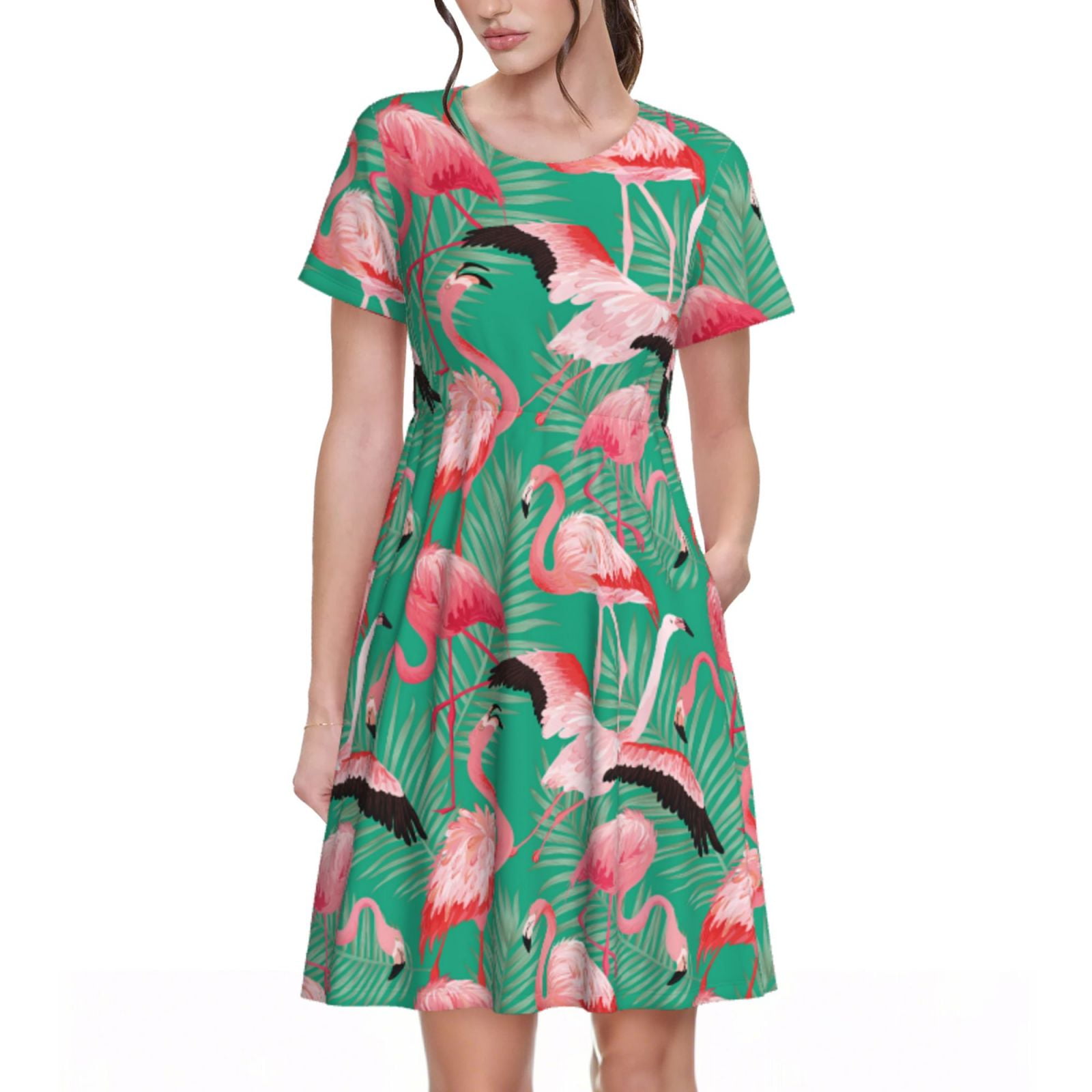 Coaee Tropical Flamingo for Casual Dress for Women Short Sleeve Dresses with Pockets - Walmart.com