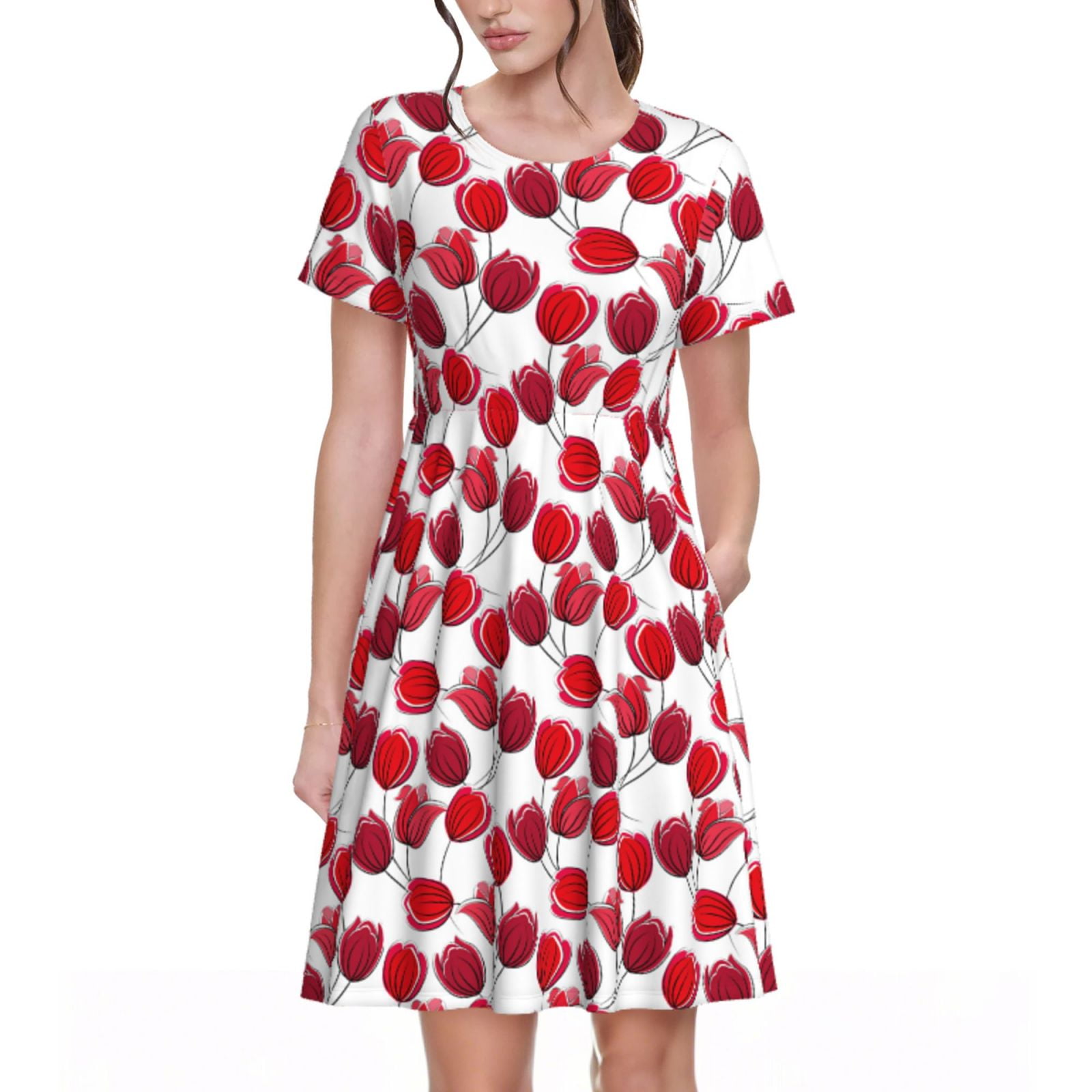 Coaee Tulips Flowers for Casual Dress for Women Short Sleeve Dresses — free download