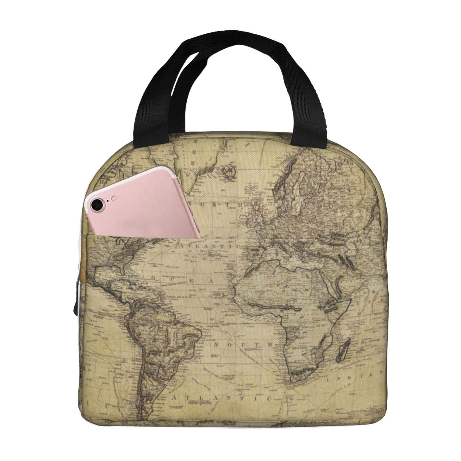 Coaee Vintage World Map for Reusable Thermal Soft Leakproof Lunch Box ...