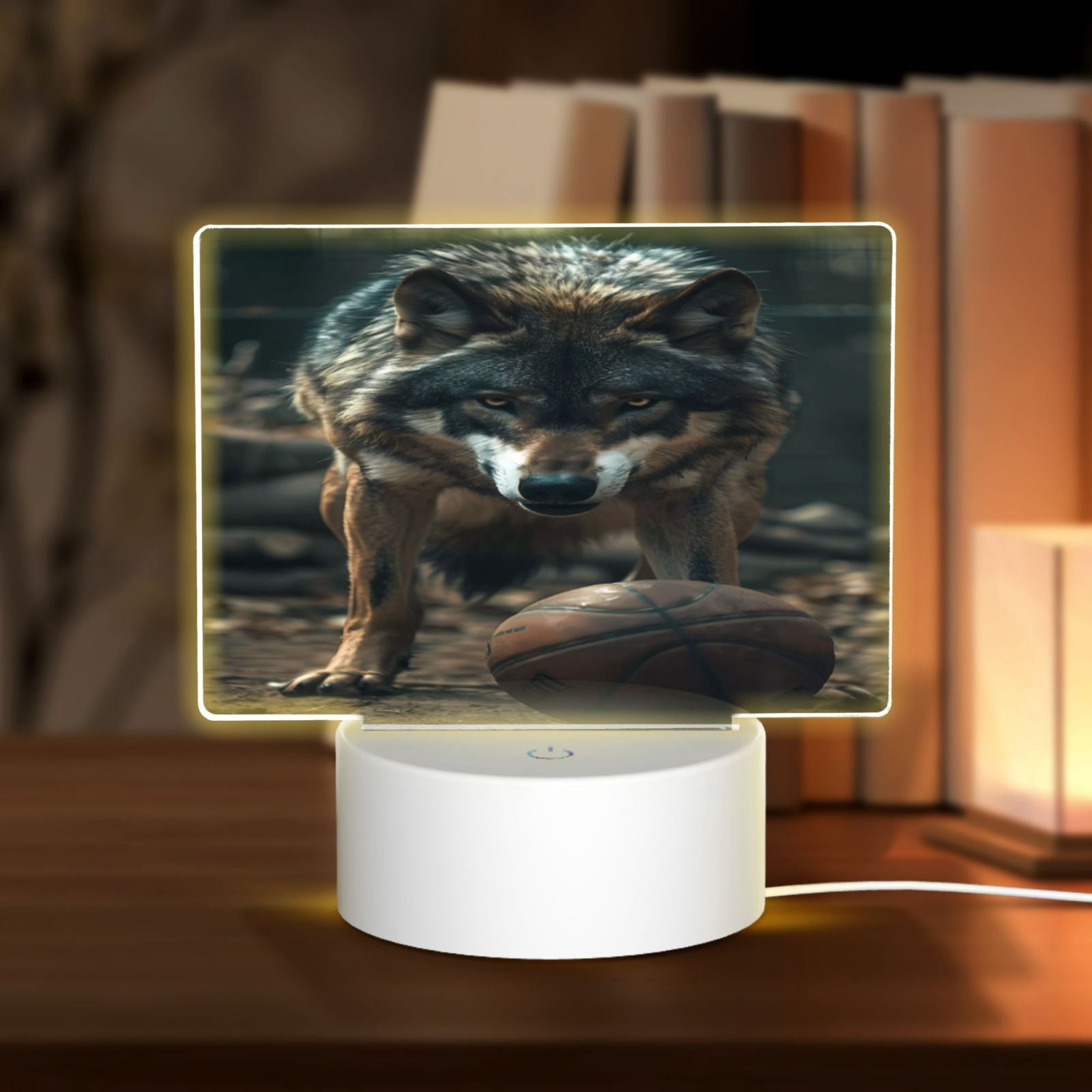 Coaee Wolf With Basketball for Rectangular Acrylic LED Desk Lamp 3 ...
