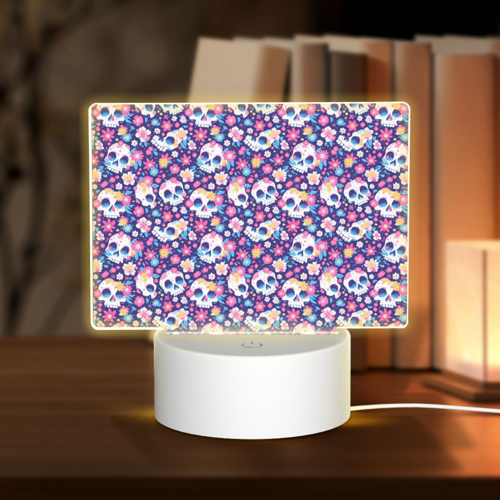 Coaee blue flower Skull colorful for Rectangular Acrylic LED Desk Lamp ...
