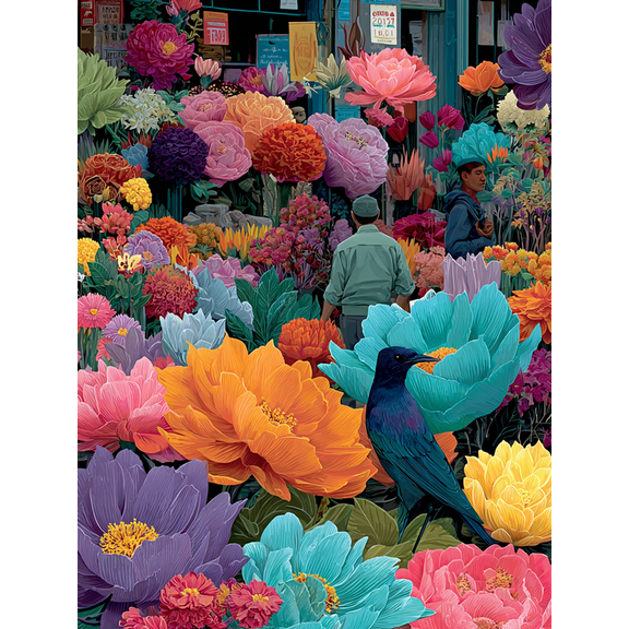 Coahuila Mexico Flower Market Canvas Print, Purple Floral Art, Mexican Home Wall Decor