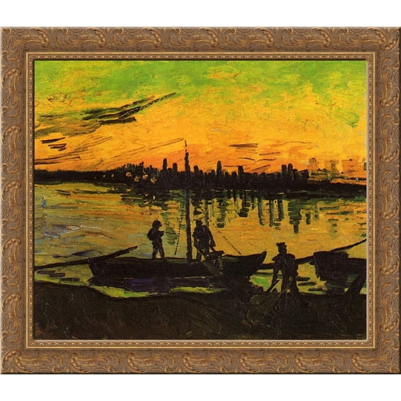 Coal Barges 24x20 Gold Ornate Wood Framed Canvas Art by Vincent van Gogh