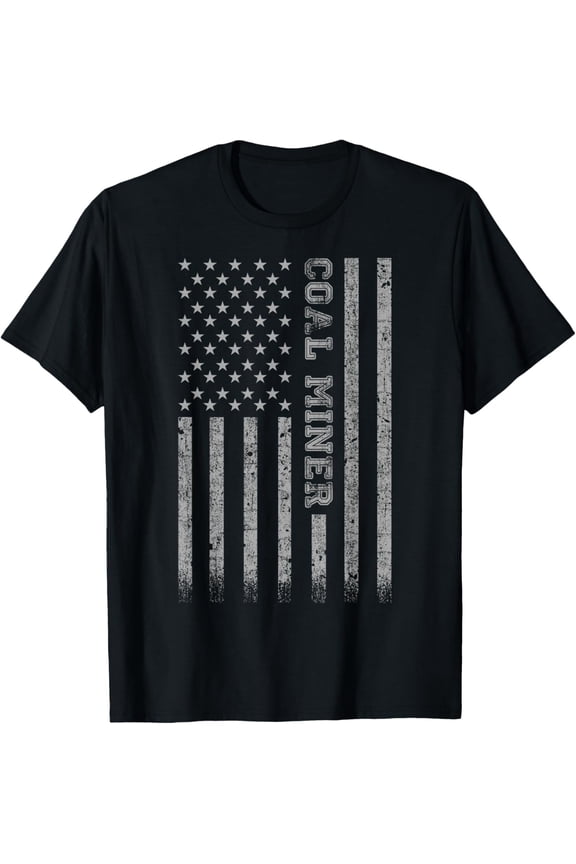 Coal Miner American Flag T-ShirtMen and women, White Black T-shirt, size: Extra large S-4XL