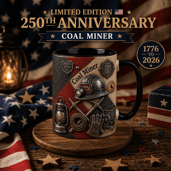 Coal Miner Mug 3D Effect, 250th Anniversary 1776-2026 Patriotic Gift for Miners