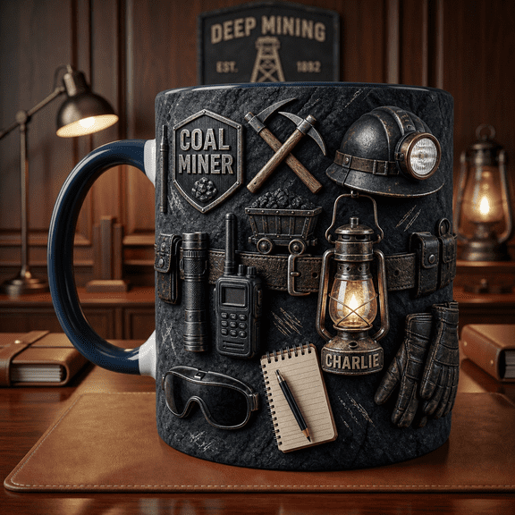 Coal Miner Mug 3D Effect Custom Name Lantern Design for Mining Worker Gift