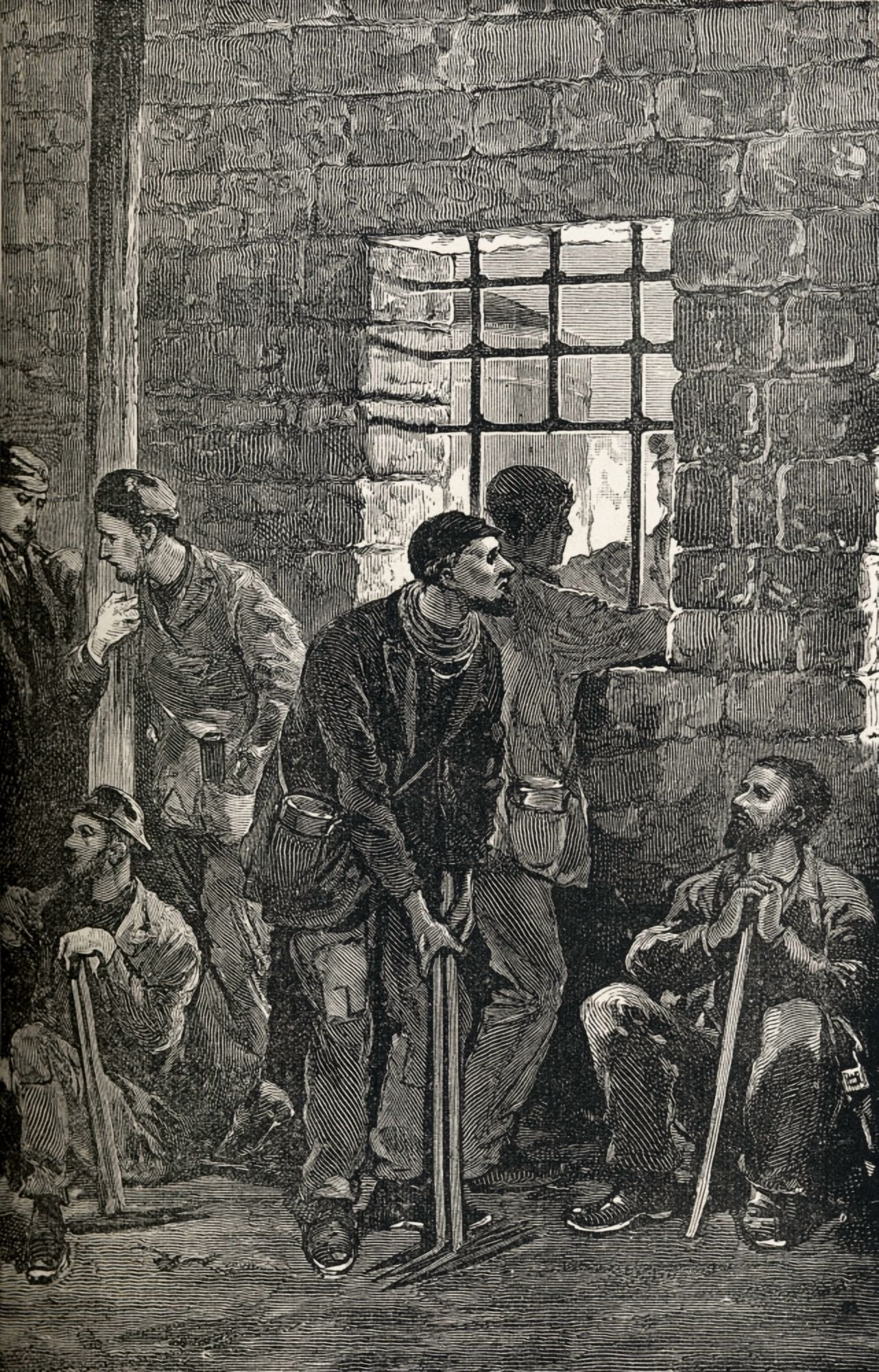 Coal Miners Waiting To Go On Their Shift From The Worlds Inhabitants By GT Bettany Published 1888 Canvas Art - Ken Welsh Design Pics (22 x 36)