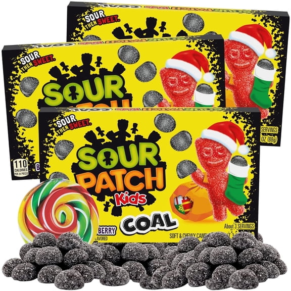 Coal Sour Patch Kids, Christmas Stocking Stuffers, Pack of 3, 3.1 Ounces per Box