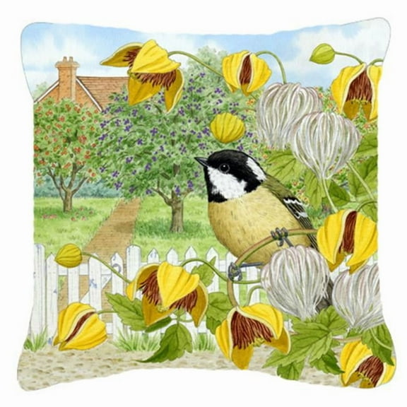 Coal Tits Yellow Flowers Fabric Decorative Pillow