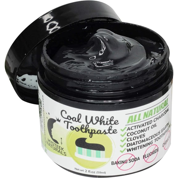 Coal White ACTIVATED CHARCOAL Toothpaste made with DIATOMACEOUS EARTH, ALL NATURAL,No fluoride,No Baking soda, No Chemicals,CHILDREN SAFE, MADE IN USA(2oz)