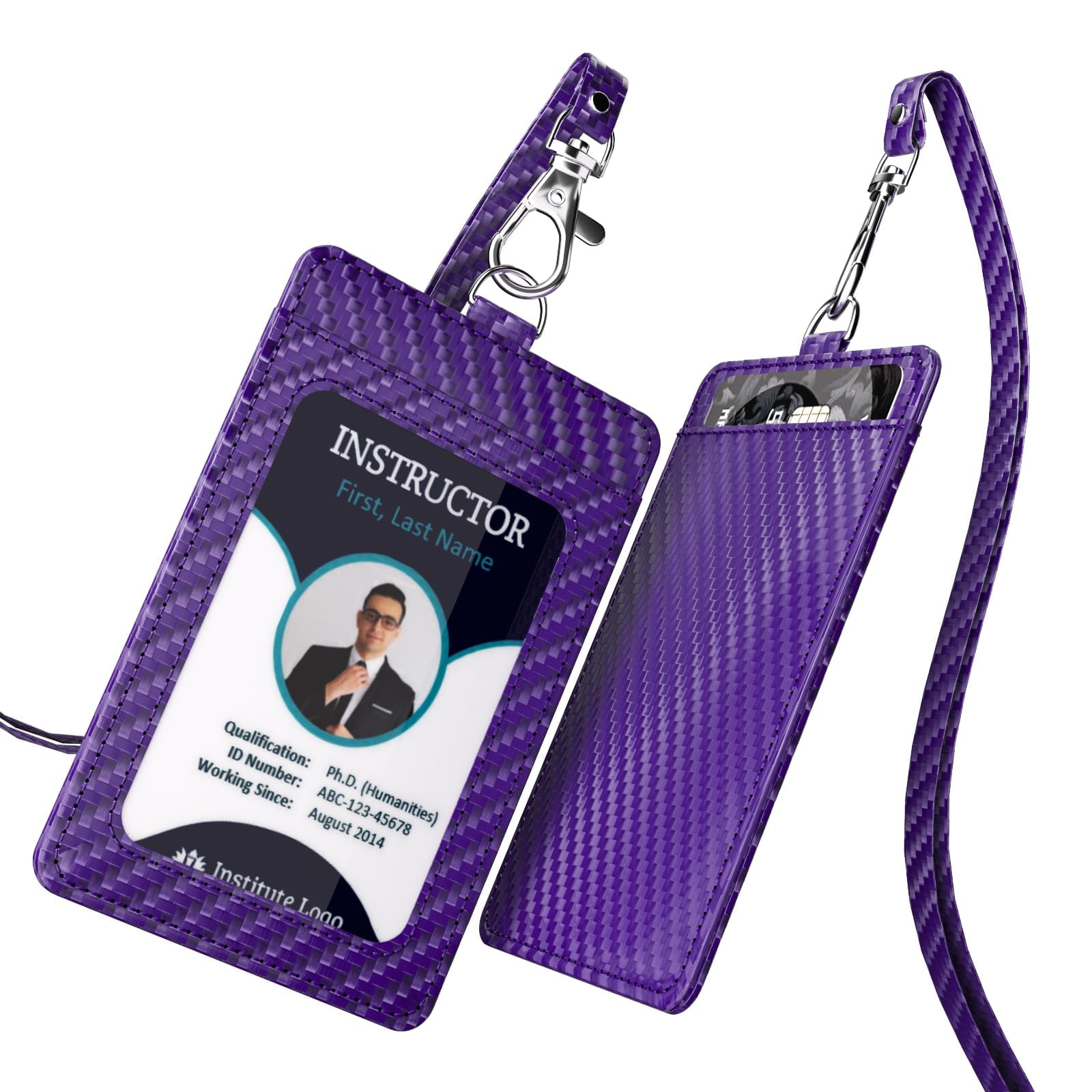 Coaott Carbon Fiber ID Badge Holder with Lanyard for Work Stylish and