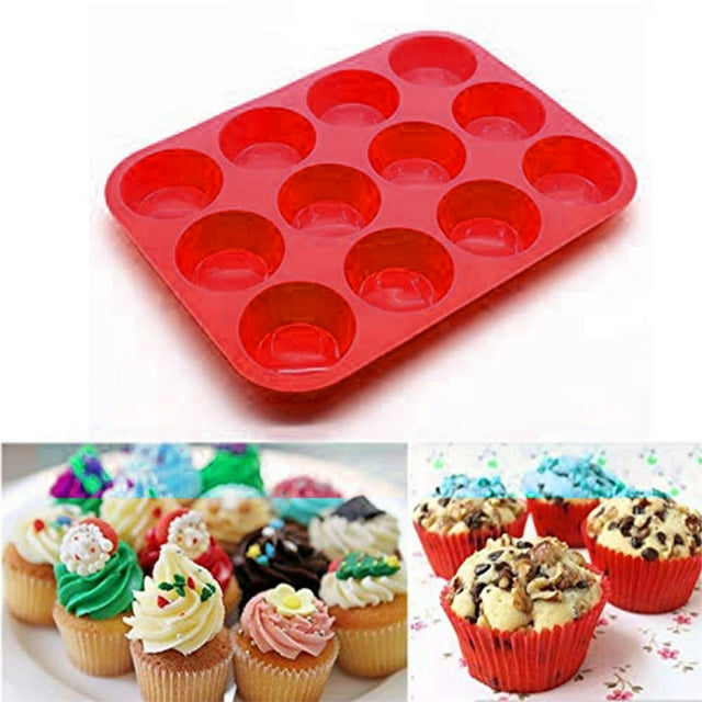 Coappsuiop Cake Mould 12 Cup Silicone Muffin Cupcake Baking Pan Non Stick Dishwasher Microwave Safe