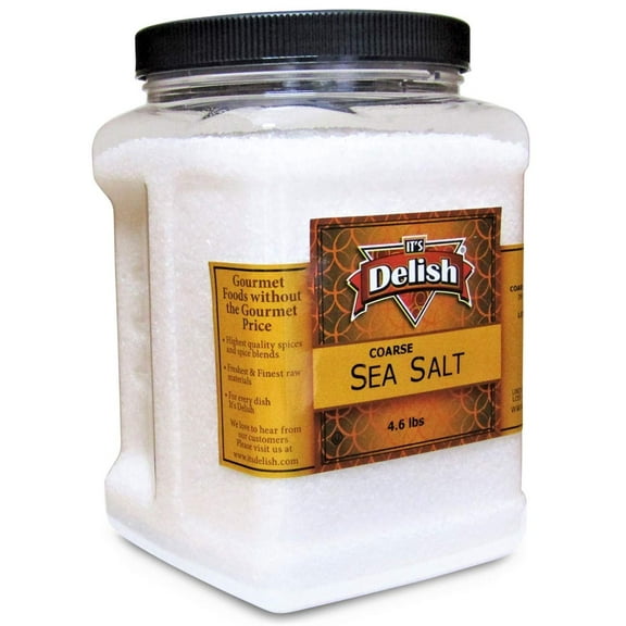 Coarse Grain Real Sea Salt by It's Delish - 4.6 lbs Jumbo Reusable Container - Pure Ocean Natural Unrefined Kosher Salt - Perfect for Steaks and French Fries, Roasted Fruits & Vegetables