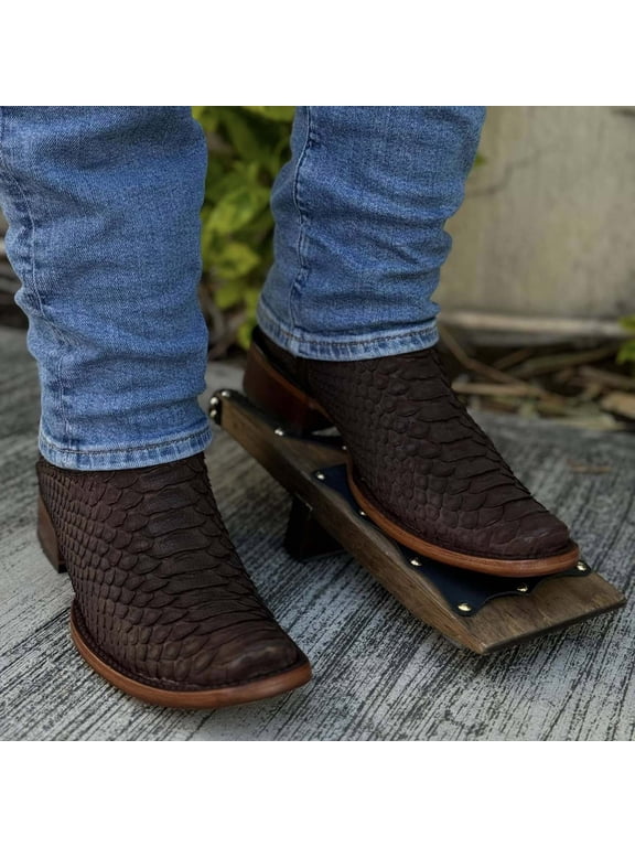 Coarse Heeled Men's Boots Square Headed Pattern Mid Barrel Western Cowboy Boots