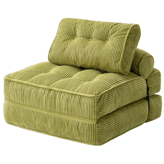Coarse Striped Convertible Sofa Bed & Corduroy Folding Couch with Foam - Green