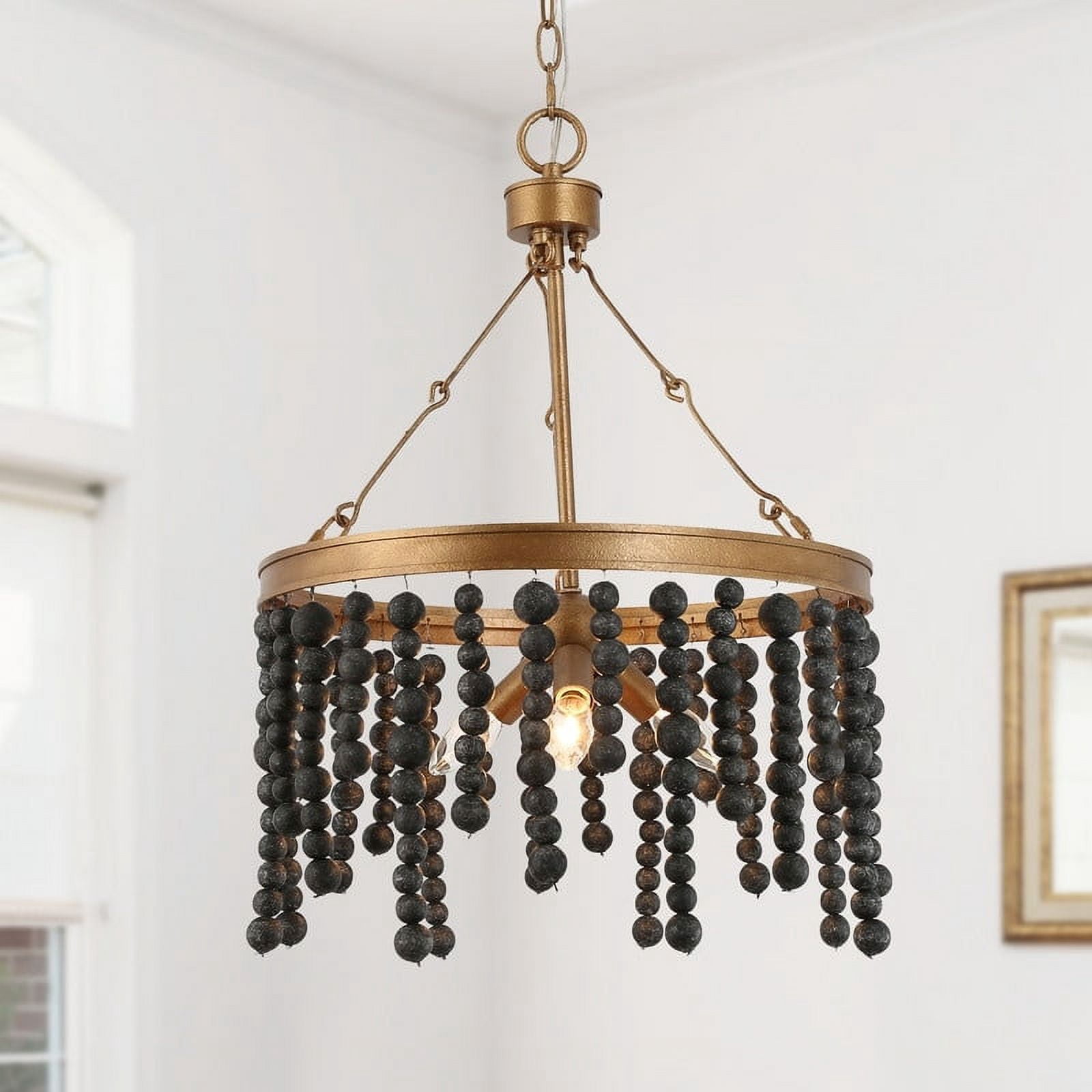 Coasa Boho 3light Beads Drum Chandelier Vintage Glam Black Gold Dining