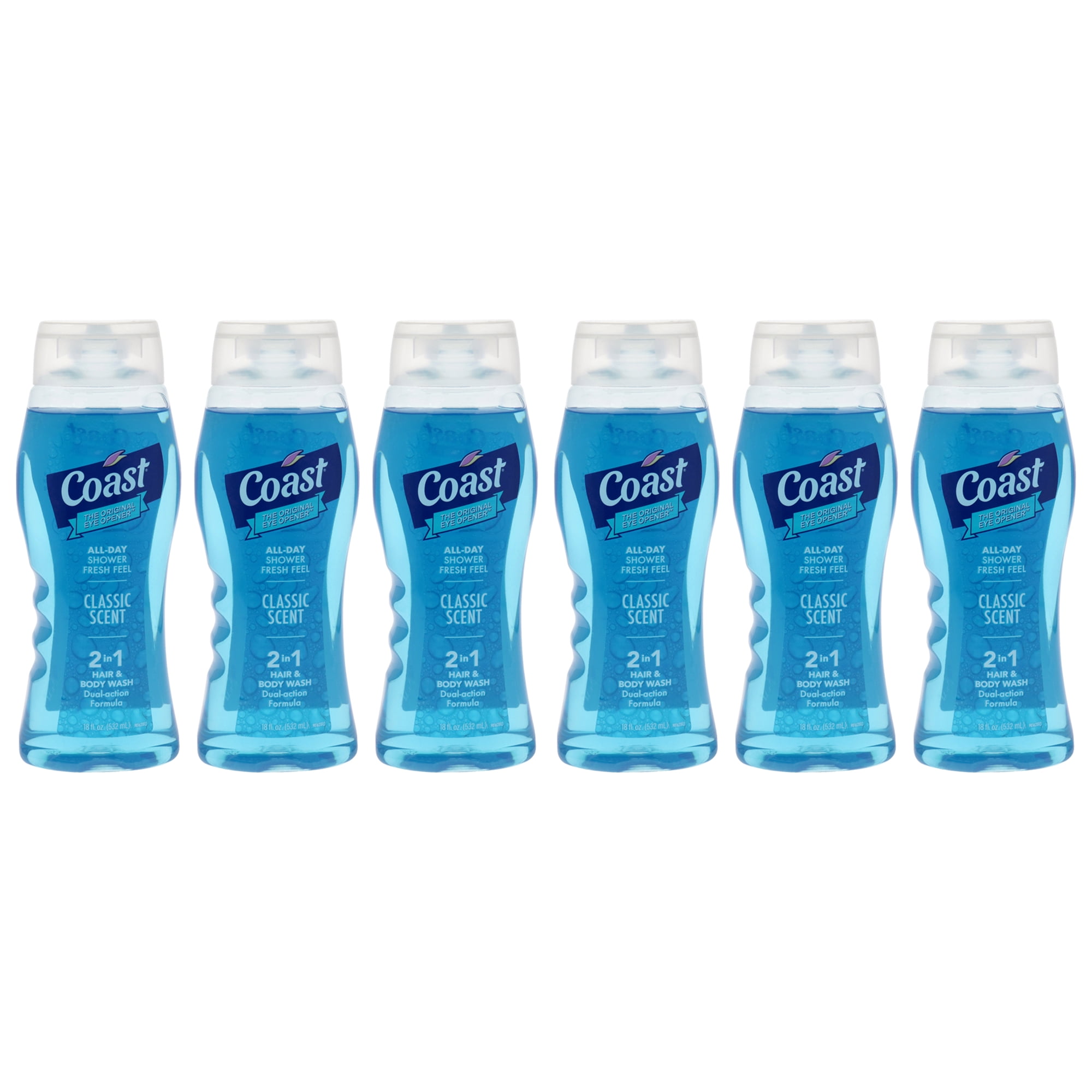 Coast 2-in-1 Hair and Body Wash - Classic Scent - Pack of 6 , 18 oz Body Wash