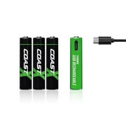 Coast Products COS31008 1.5V 750 mAh Zithion-X AAA Rechargeable Lithium-Ion Batteries with USB-C Port - Pack of 4