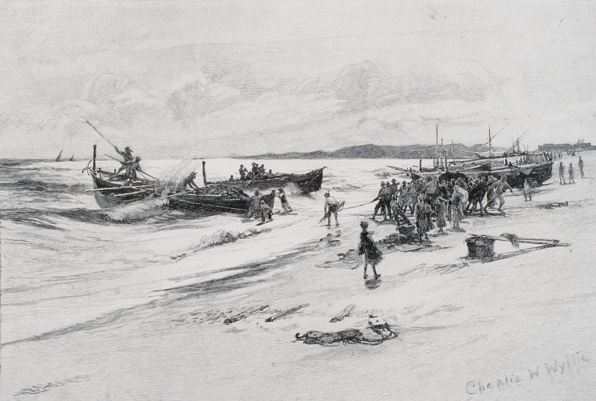 On The Coast Of Calabria Italy By Charles William Wyllie (1859-1923) From The Picturesque Mediterranean Circa 1890 Canvas Art - Ken Welsh Design Pics (34 x 24)
