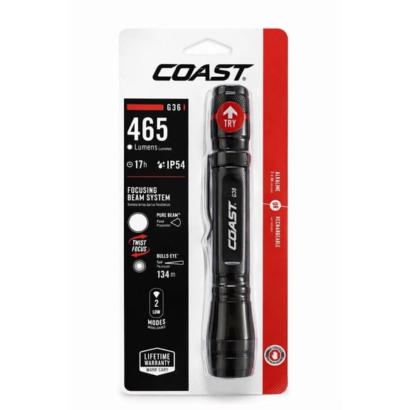 Coast G36 465 Lumens Alkaline Battery Dual Power LED Handheld Flashlight