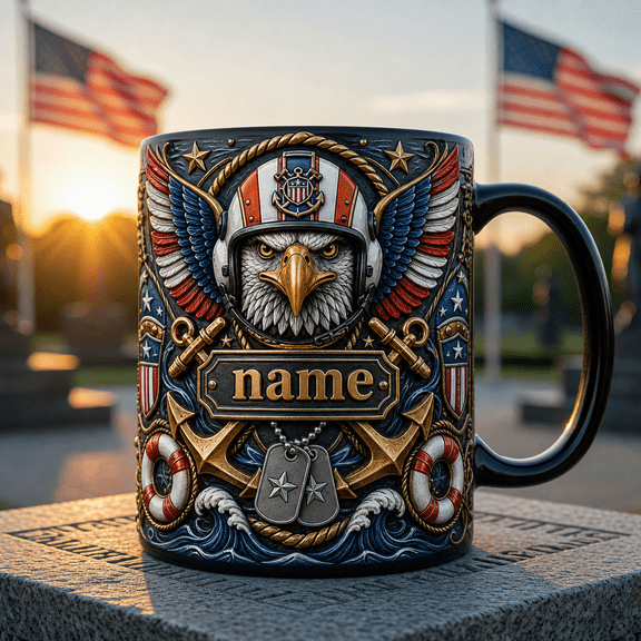 Coast Guard Dad Mug, Custom Name Ceramic Coffee Mug, Proudly Served Veteran Gift