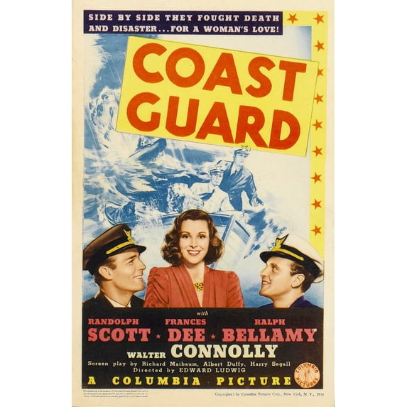 Coast Guard From Left: Randolph Scott Frances Dee Ralph Bellamy On Midget Window Card 1939. Movie Poster Masterprint (11 x 17)