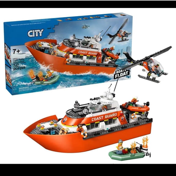 Coast Guard Rescue Boat Building Set with Helicopter & Raft 742 PCS Emergency Response Playset for Kids Ages 7+ (Compatible with Major Brands)