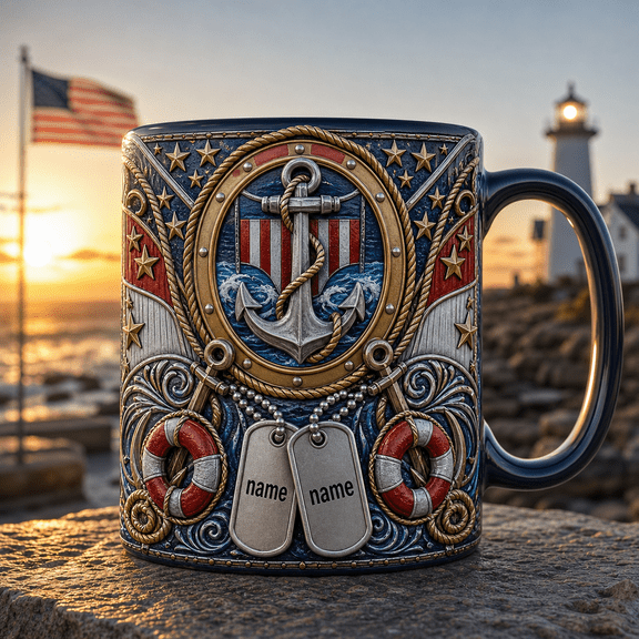 Coast Guard Veteran Ceramic Coffee Mug, Dog Tag Custom Name Gift for Veterans