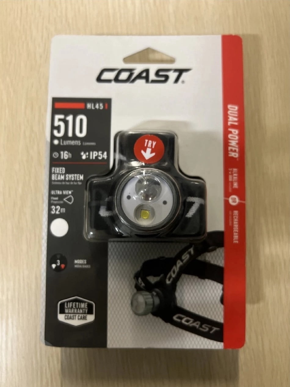 Coast HL45 LED Headlamp IP54 StormProof 2 Mode White Red 3 AAA 45