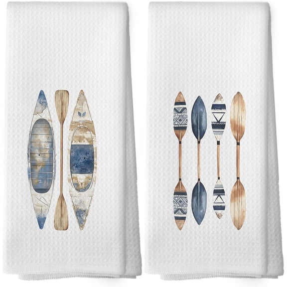 Coast House Kitchen Towels - Lake Paddles Dish Towels, Beach House Decor, Summer Boat Decorative Absorbent Dishcloths Hand Towels Set of 2 for Bathroom Farmhouse Decor 18x26 Inches