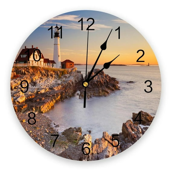 Coast Lighthouse Sunrise Wall Clock Home Decor Bedroom Silent Oclock Watch Wall Digital Clock Wall Clock for Kids Rooms