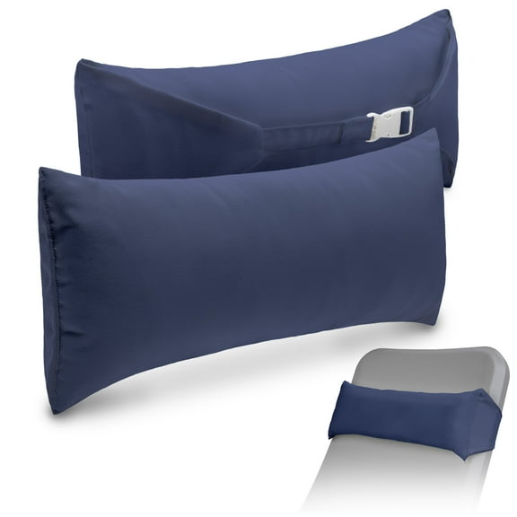 Coast Modern Navy Outdoor Lounge Chair Pillow with Strap - Waterproof Headrest Pillow for Pool Lounger & Patio Chaise Cushion