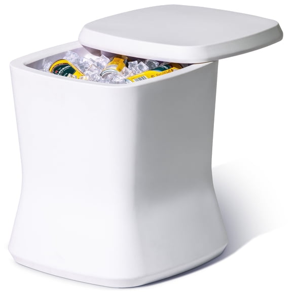Coast Modern Outdoor Side Table Cooler - 2 in 1 Patio Decor Storage Table & Ice Chest - 25 QT - White