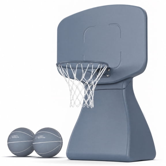 Coast Modern Poolside Basketball Hoop with Wheels - Premium Outdoor Pool Basketball Hoop with 2 Swimming Pool Basketballs and Ball Pump - Stone Blue