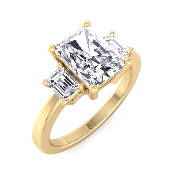 Coast - Moissanite Radiant Cut Lab Diamond Engagement Ring with Emerald Sidestones