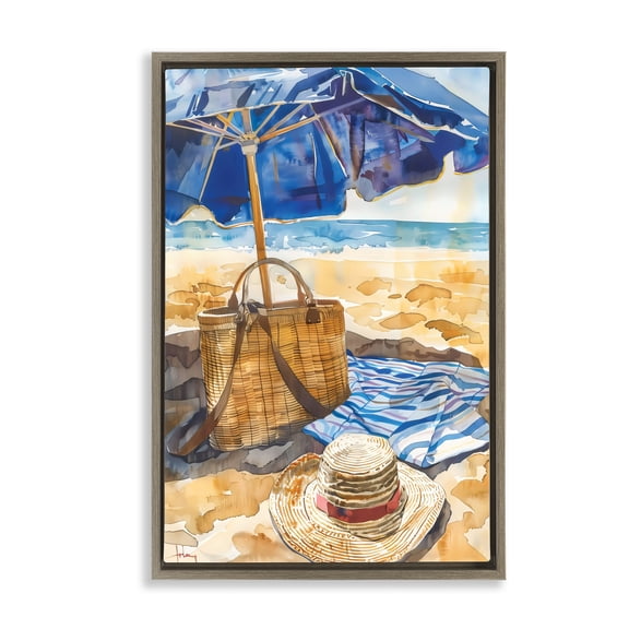 Stupell Industries Coast Of Watercolor Beach Brown Framed Floater Canvas Wall Art, design by LSR Design Studio, 31 x 21