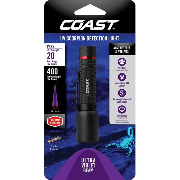 COAST PX75 UV LED Flashlight – 400NM, Pocket Clip, Water-Resistant